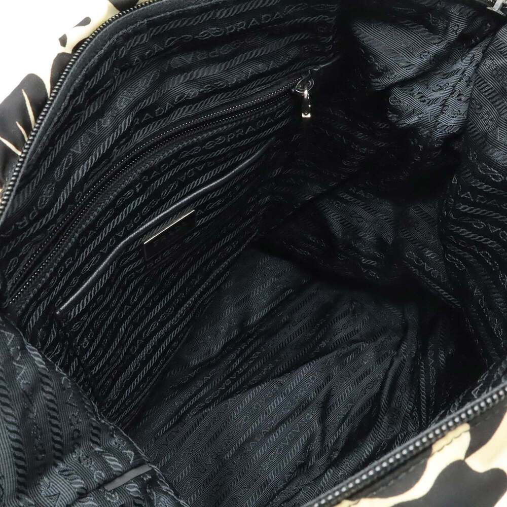 PRADA Prada Tote Bag Shoulder Hibiscus Flower Print Nylon Leather NERO Black ... - Picture 8 of 9